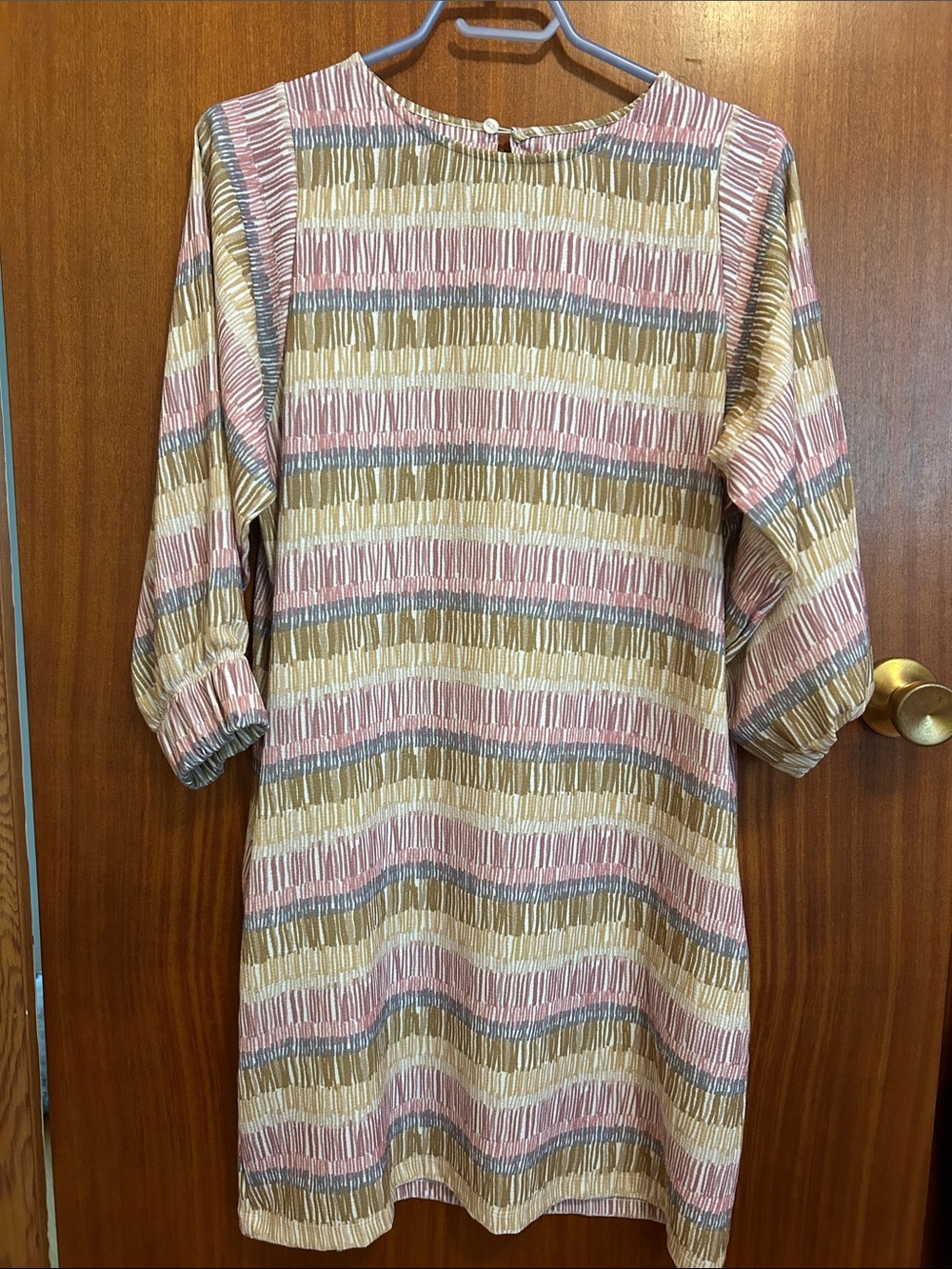 Striped Pastel Shift Dress in Pink, Gold and Gray